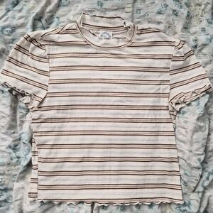 Womens Blue Rain Crop Tshirt Brown And White Stripe Size Medium
